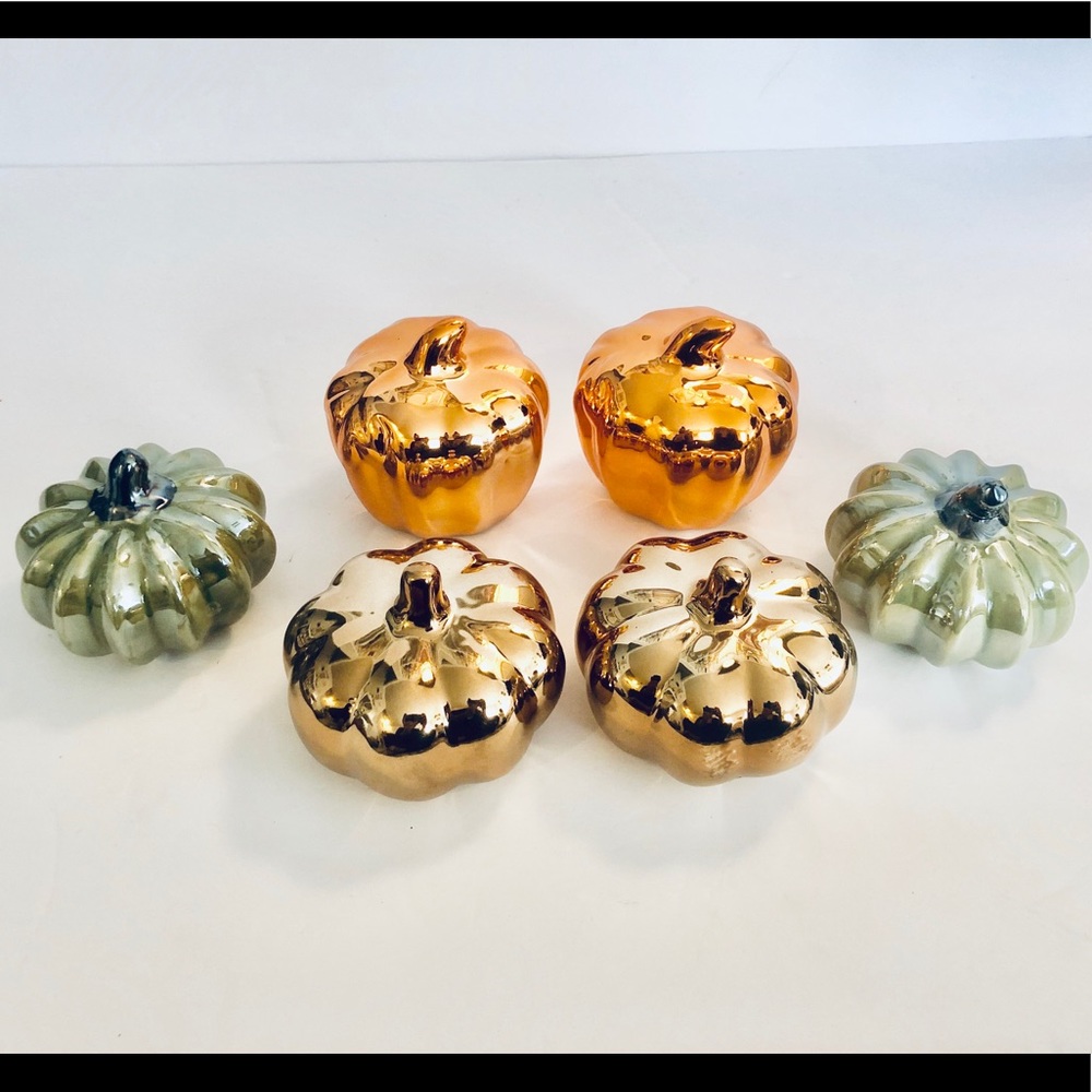Mini Ceramic Pumpkin Set (RosegoldGoldLightgreen)